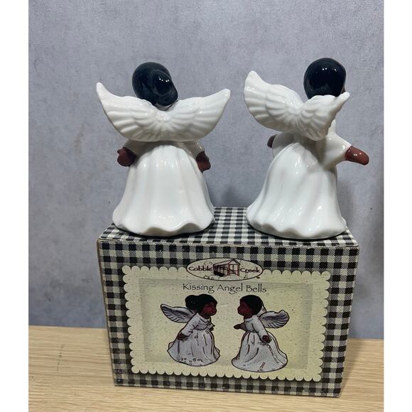 Cobble Creek Kissing Angels Bells African American Boy & Girl New In Box - Picture 2 of 5